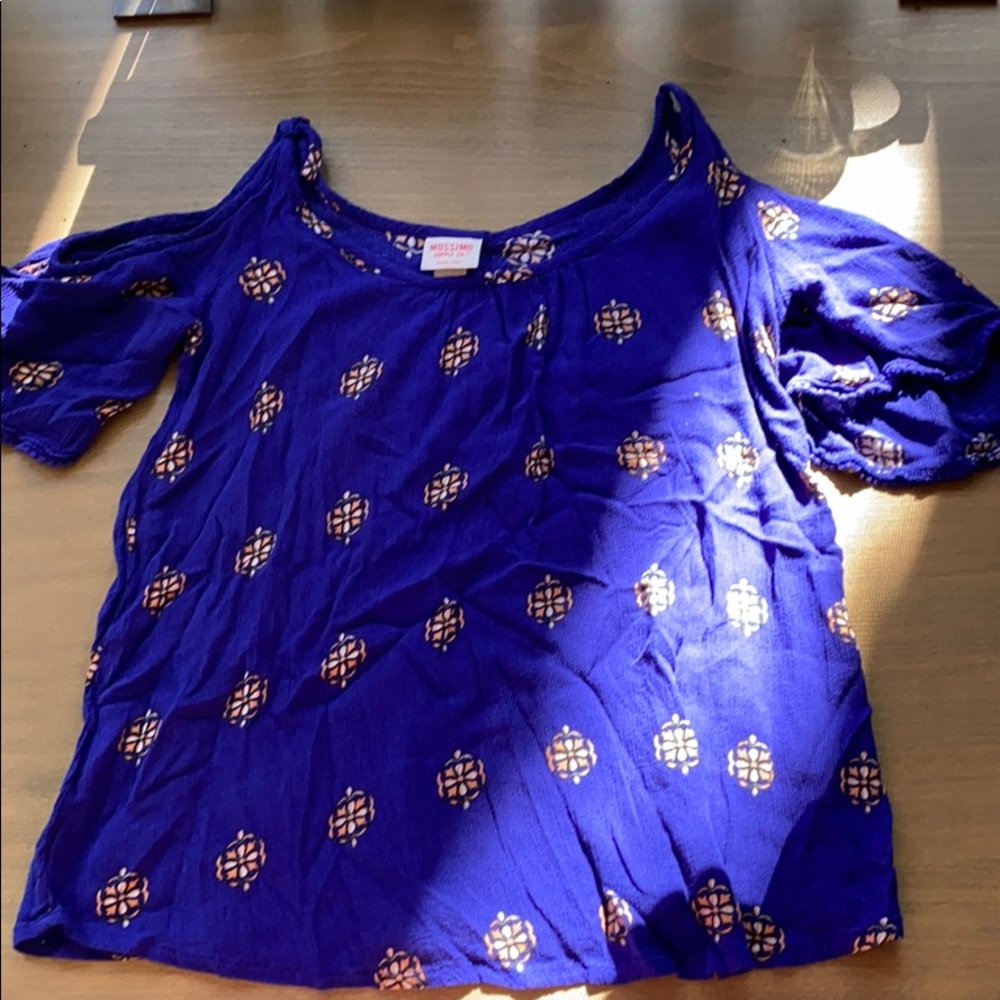 Blue Cut Out Shoulder Top